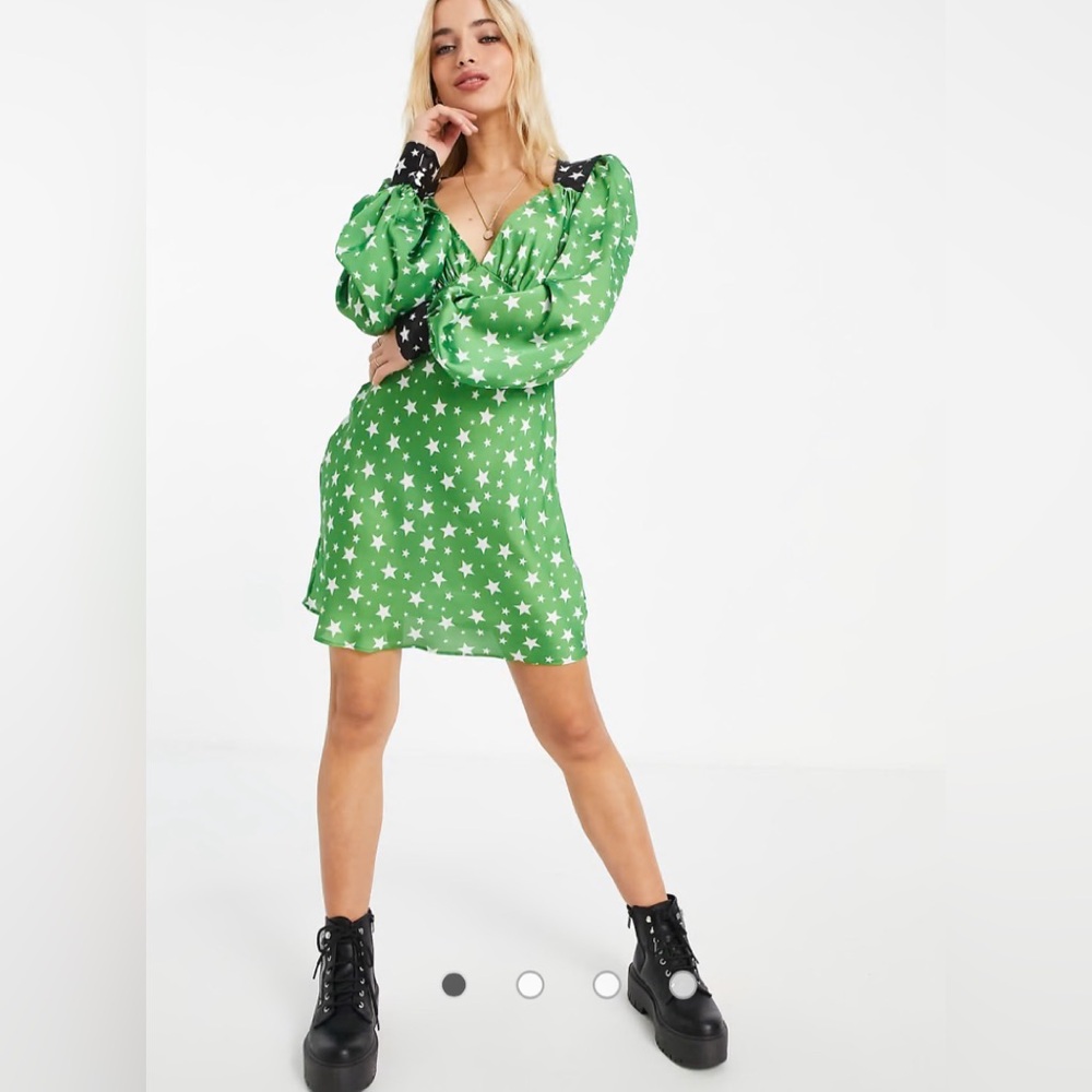 ASOS DESIGN satin mini tea dress in mixed star print Size 6